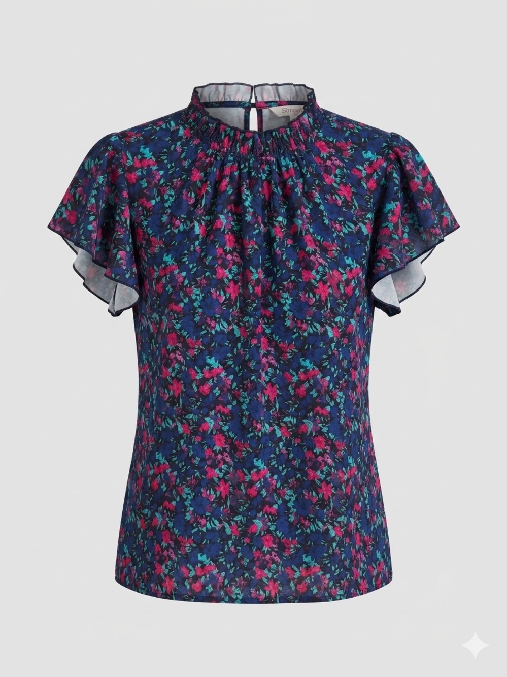 Floral Navy Flutter Sleeve Blouse